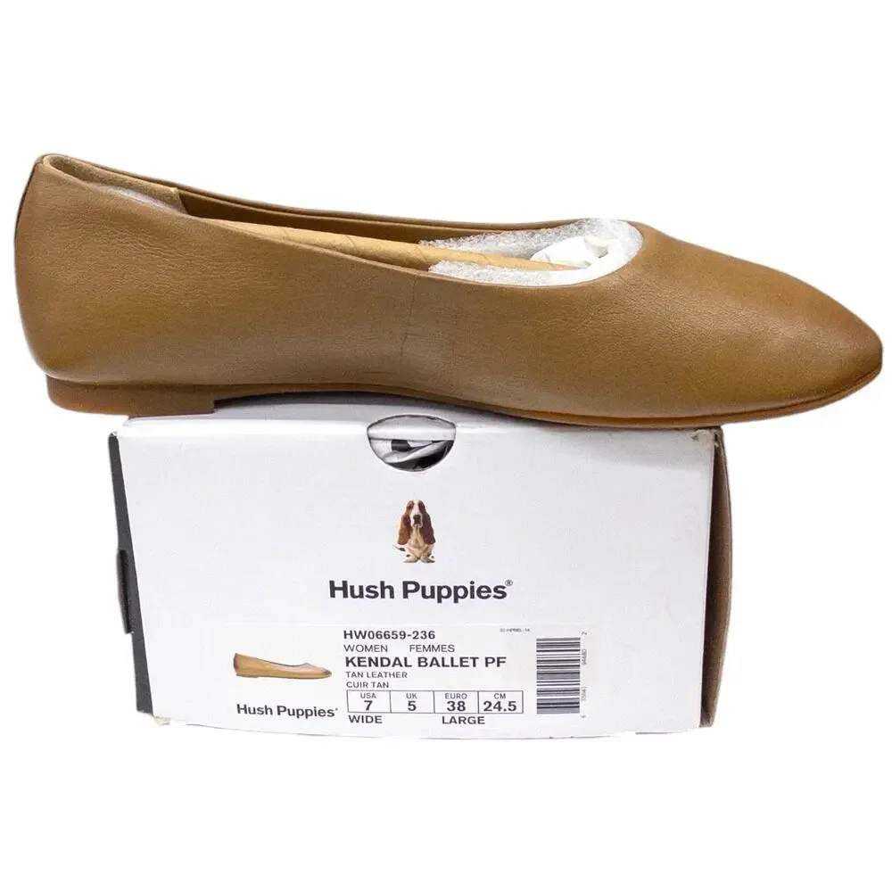 Hush Puppies Kendall Ballet Flats Women's 7 Wide Tan Leather